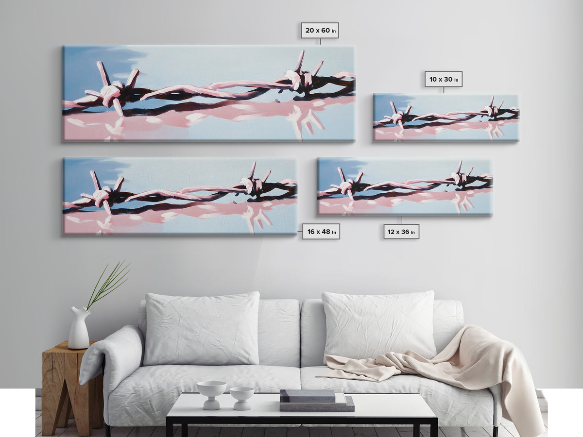 Barbed Wire, Abstract Fence, Rustic Wall Art, Framed Canvas Print, Minimalist Country Decor, Industrial Farmhouse, Western Artwork