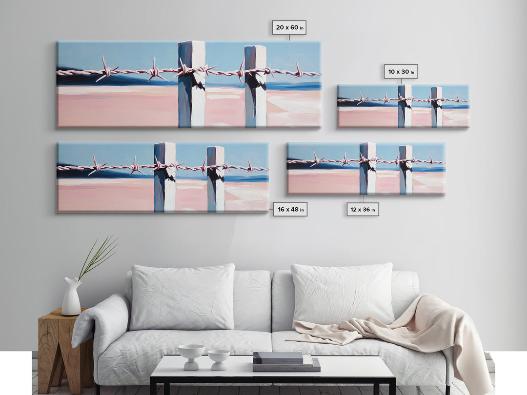 Beach Fence, Coastal Barrier, Ocean Landscape, Framed Canvas Print, Minimalist Seaside Art, Nautical Wall Decor, Summer Home Artwork