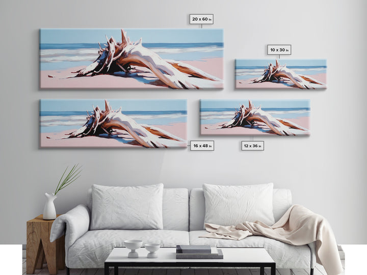 Beach Driftwood, Coastal Art, Seaside Wall Decor, Nature Painting, Canvas Print, Living Room Wall Art, Modern Beach House Art