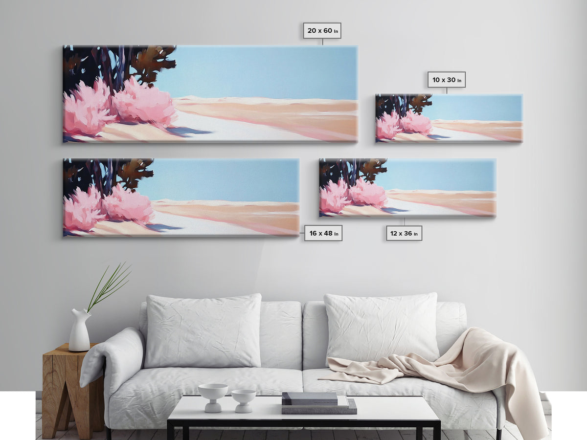 Desert Bloom, Minimalist Landscape, Soft Pastel Art, Tranquil Nature Scene, Canvas Print, Living Room Wall Art, Modern Boho Decor