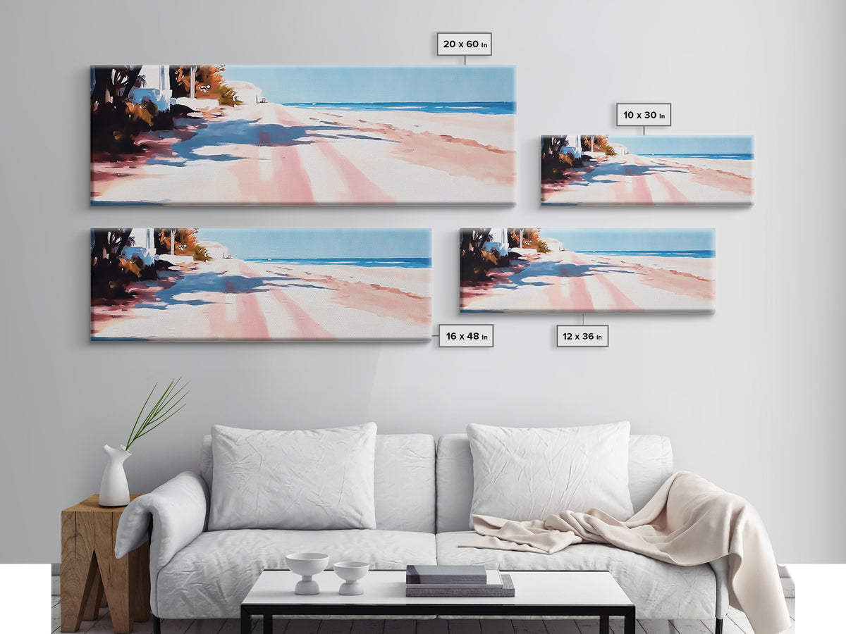 Coastal Path, Serene Seascape, Tropical Getaway, Warm Beach Scene, Canvas Print, Living Room Wall Art, Modern Coastal Decor