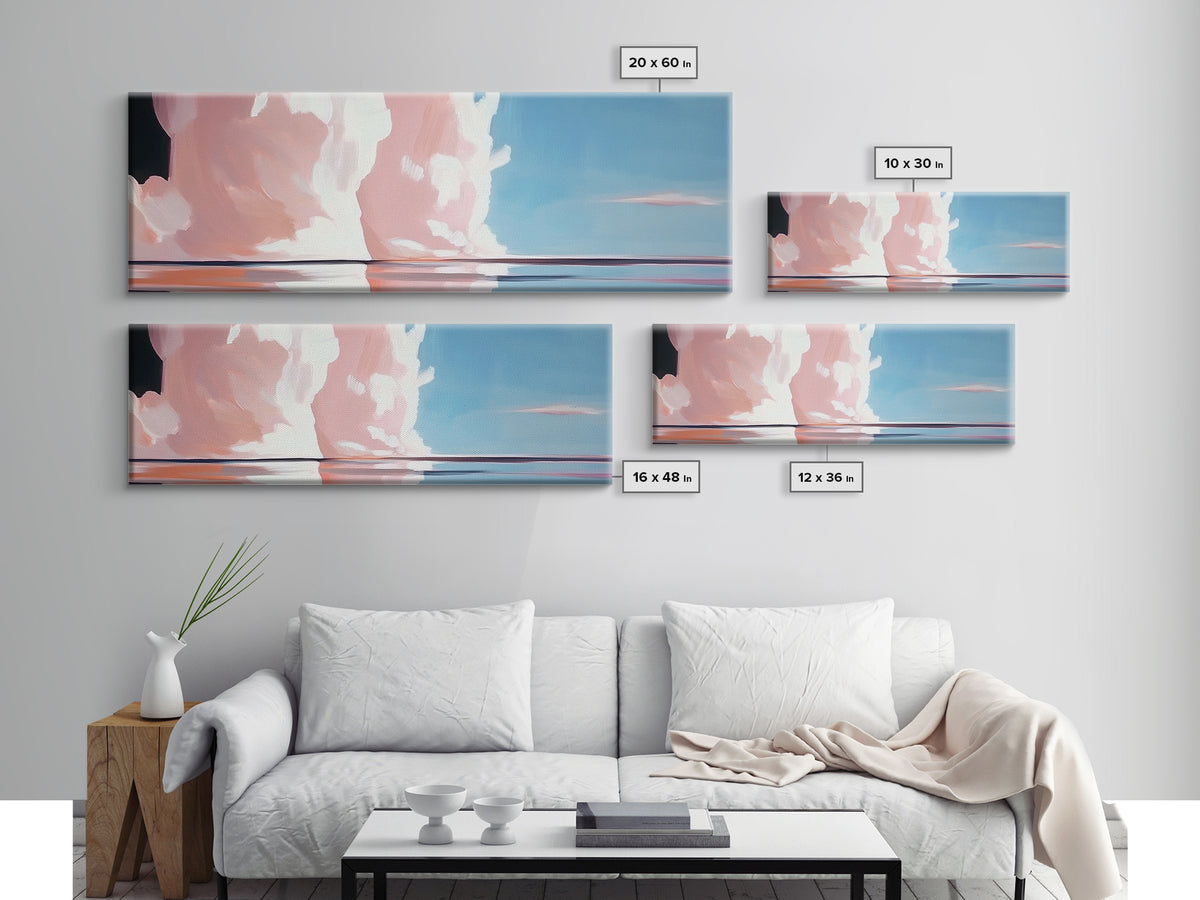Pink Clouds, Ocean Reflection, Dreamy Sky, Framed Canvas Print, Surreal Landscape, Coastal Wall Art, Minimalist Decor, Bedroom Art