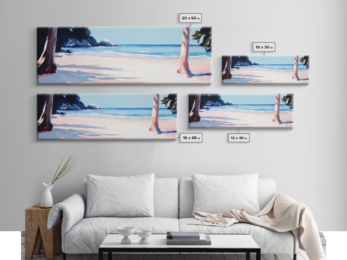 Beach Scene, Palm Trees, Blue Ocean, Canvas Print, Coastal Wall Art, Minimalist Landscape, Living Room Decor, Relaxing Home Aesthetic