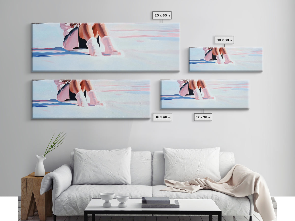 Cozy Winter, Snowy Landscape, Feminine Winter Decor, Soft Pastel Art, Scandinavian Minimalist, Bedroom Aesthetic, Canvas Print