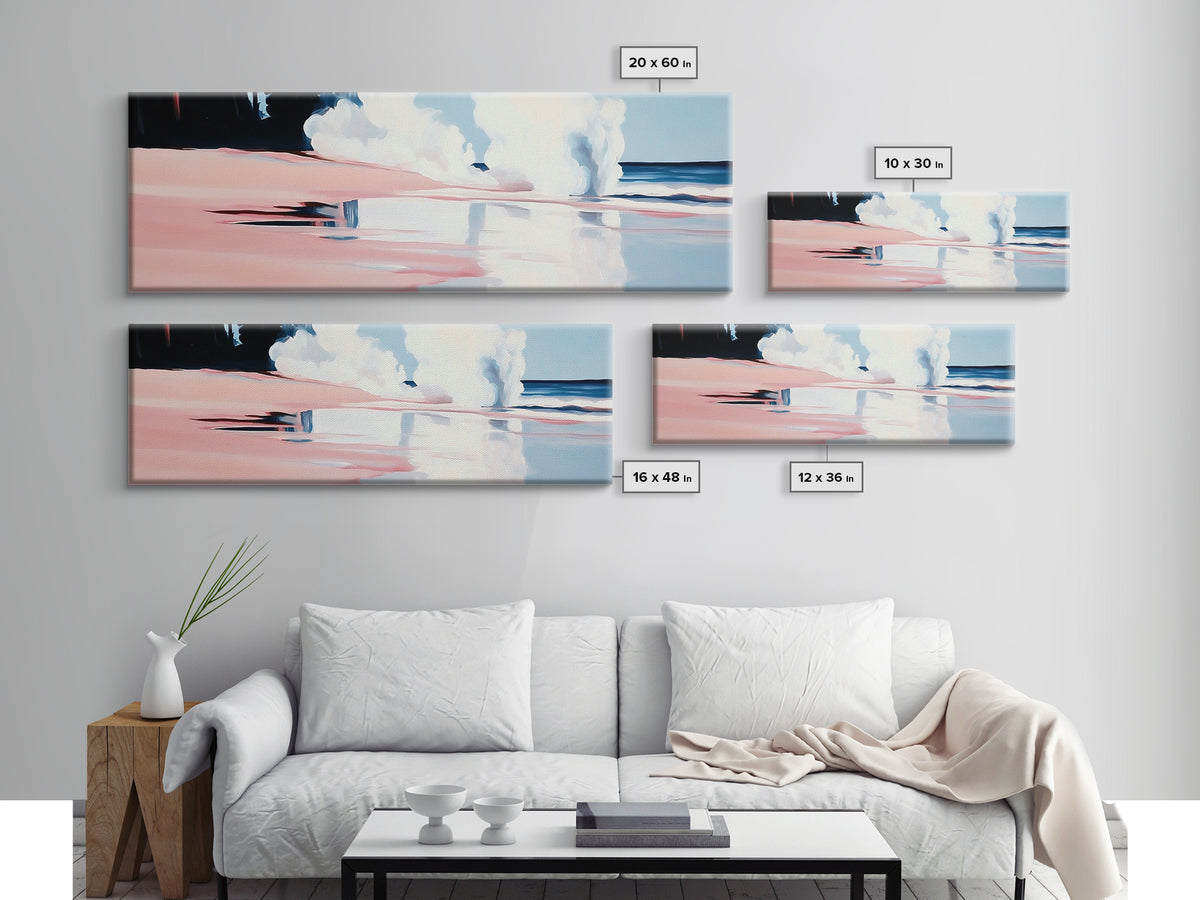 Crashing Waves, Pink and Blue, Coastal Art, Modern Wall Decor, Beach House Aesthetic, Minimalist Surf Art, Canvas Print, Serene Seascape