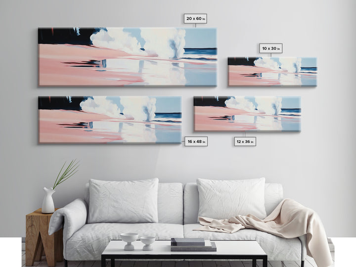 Crashing Waves, Pink and Blue, Coastal Art, Modern Wall Decor, Beach House Aesthetic, Minimalist Surf Art, Canvas Print, Serene Seascape