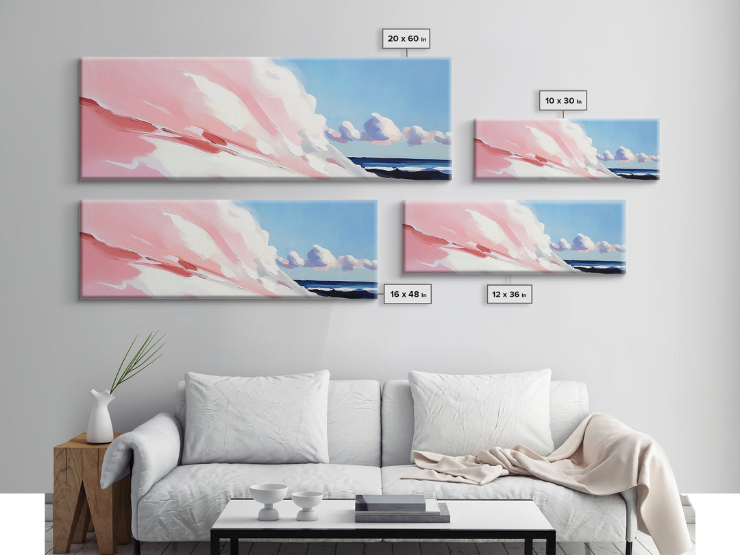 Rolling Waves, Soft Pastel, Modern Coastal Art, Minimalist Ocean Print, Blue and Pink Decor, Relaxing Beach Scene, Canvas Print