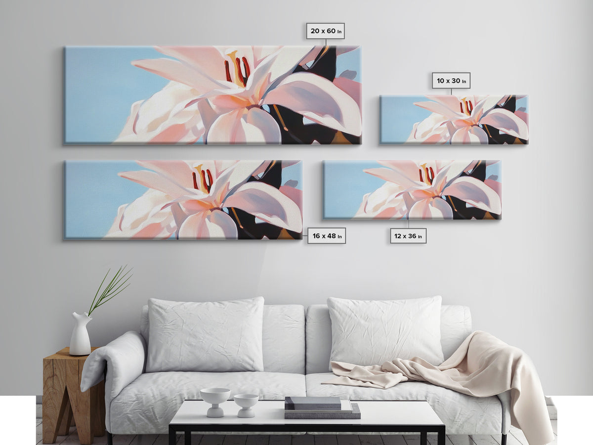 Blooming Lily, Floral, Nature, Framed Canvas Print, Botanical Wall Art, Pastel Home Decor, Feminine Aesthetic, Living Room Wall Art