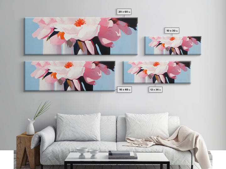 Pink Peonies, romantic floral wall art, modern botanical print, feminine home decor, shabby chic style, framed canvas print, bedroom art