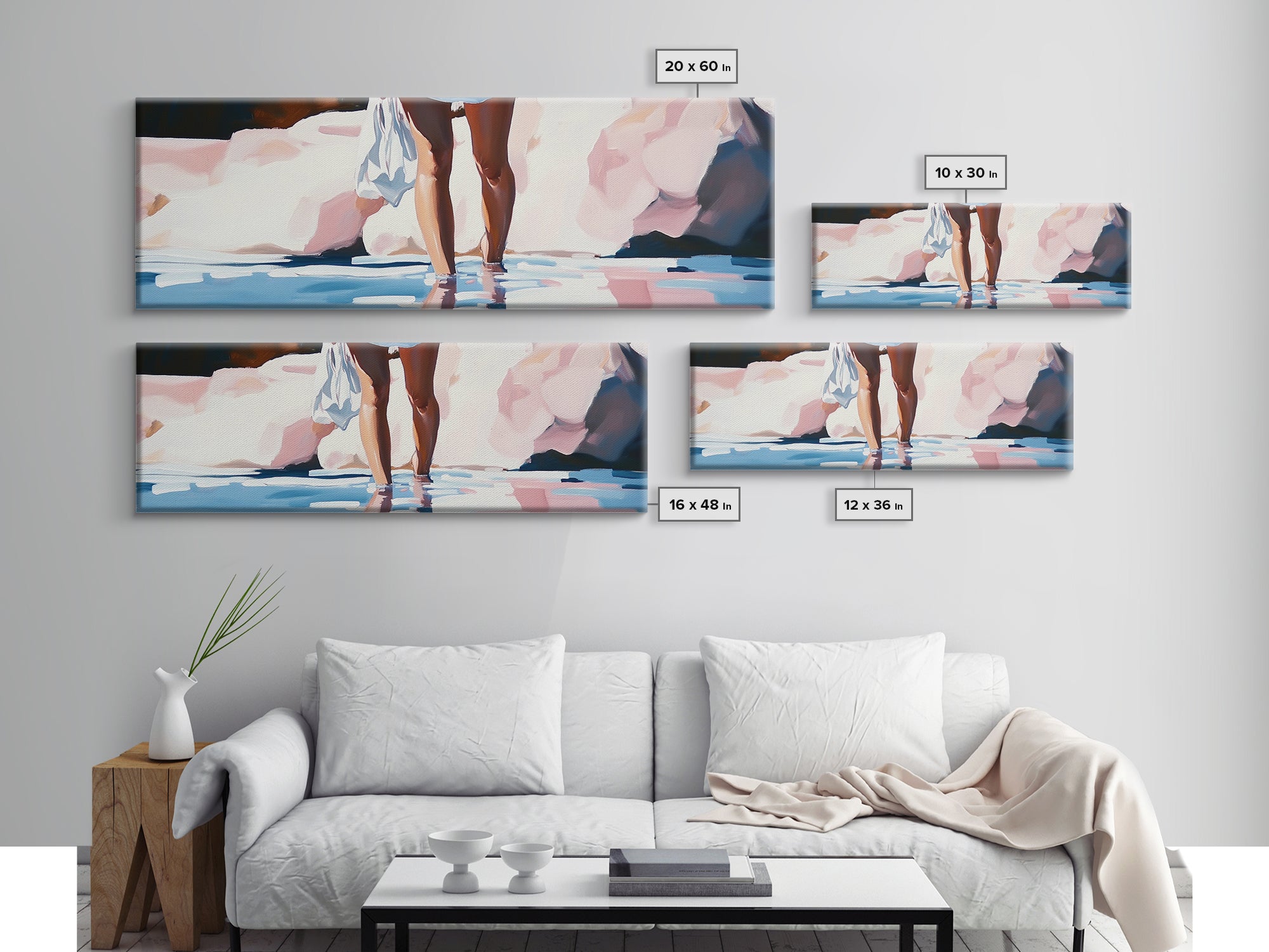 Beach Reflection, Coastal Art, Bedroom Wall Art, Framed Canvas Print, Soft Pastel Tones, Modern Painting, Boho Beach Aesthetic