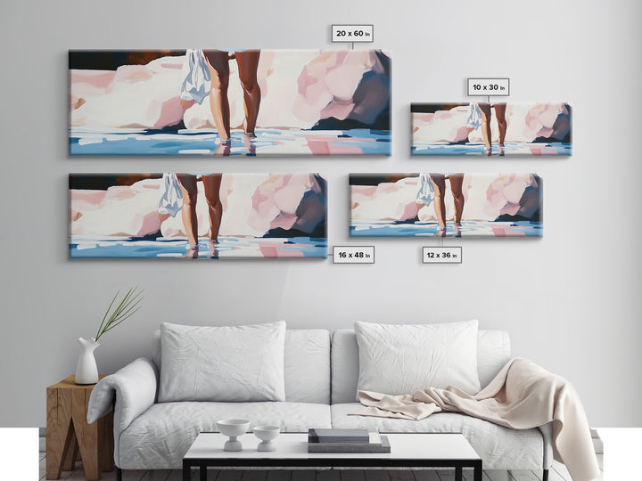 Beach Reflection, Coastal Art, Bedroom Wall Art, Framed Canvas Print, Soft Pastel Tones, Modern Painting, Boho Beach Aesthetic