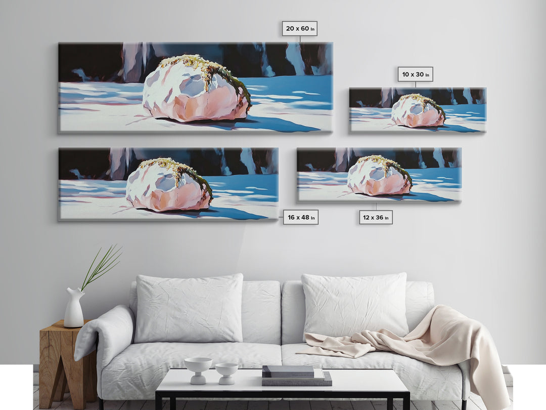 Rock With Moss, Nature Art, Office Wall Art, Framed Canvas Print, Tranquil Landscape, Serene Home Decor, Modern Minimalist Artwork