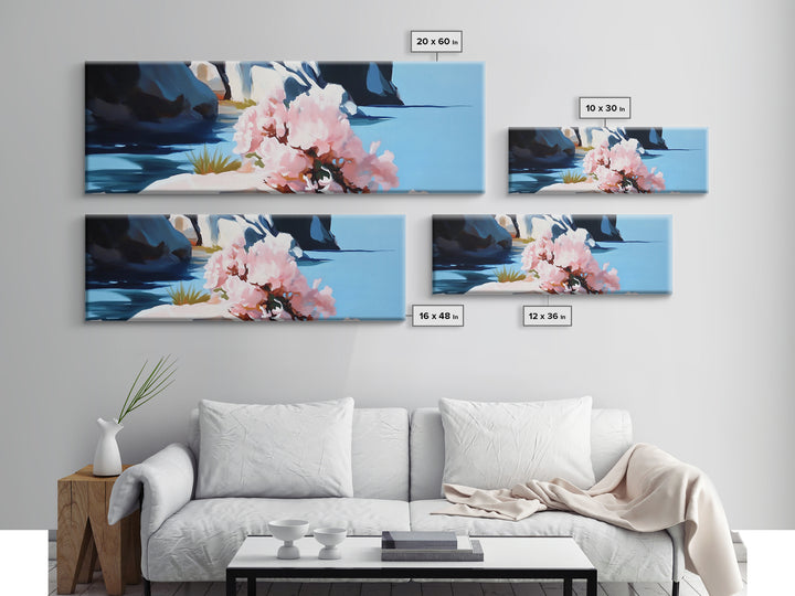 Blossoming Coast, Floral Wall Art, Living Room Decor, Canvas Print, Nature-Inspired Artwork, Coastal Aesthetic, Spring Botanical Art