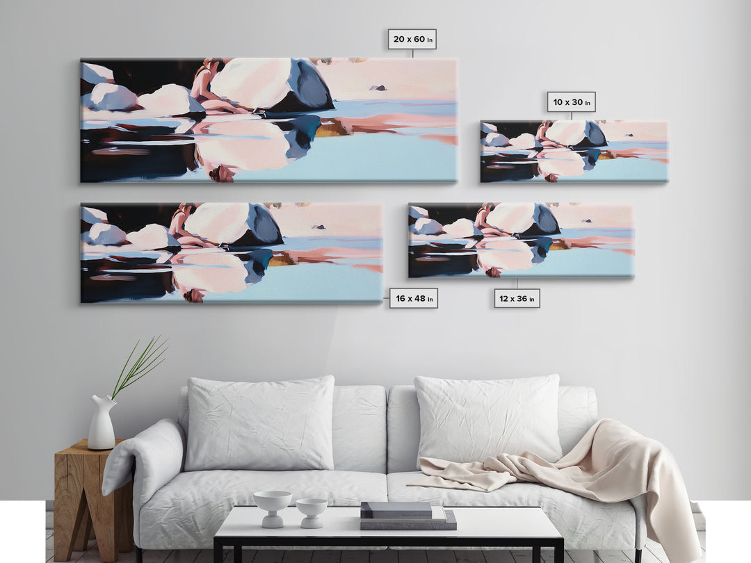 Ocean Breeze, Coastal Bliss, Beach Reflection, Pastel Waves, Canvas Print, Modern Art, Living Room Wall Art, Large Wall Decor