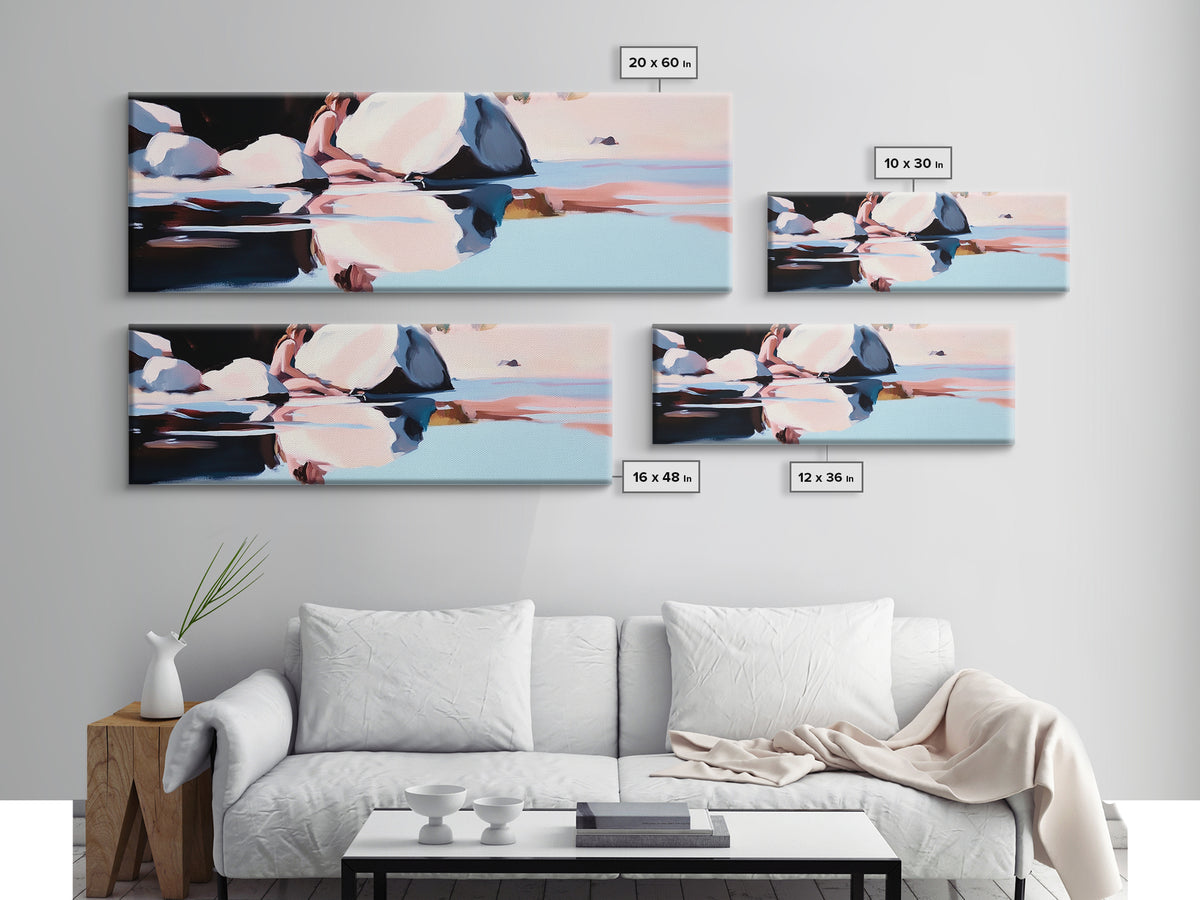 Ocean Breeze, Coastal Bliss, Beach Reflection, Pastel Waves, Canvas Print, Modern Art, Living Room Wall Art, Large Wall Decor