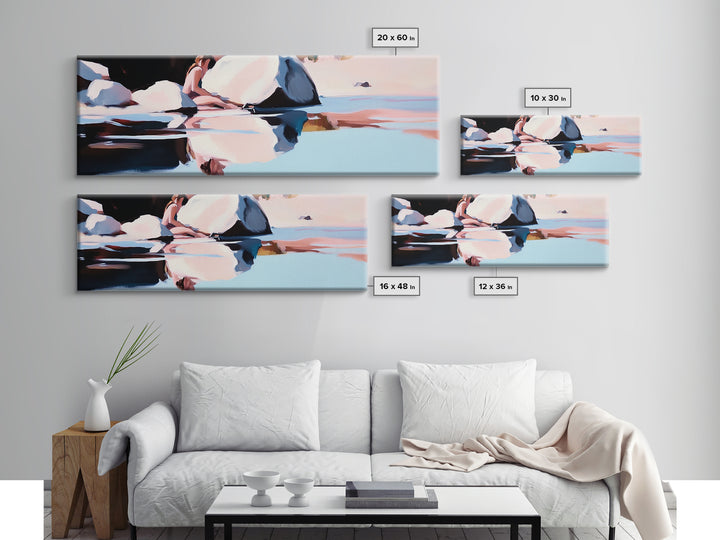 Ocean Breeze, Coastal Bliss, Beach Reflection, Pastel Waves, Canvas Print, Modern Art, Living Room Wall Art, Large Wall Decor
