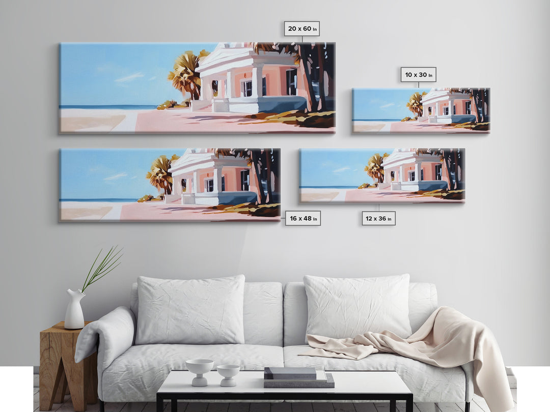 Beach House, Coastal Art, Modern Seascape, Framed Canvas Print, Living Room Wall Art, Pastel Ocean, Minimalist Decor, Nautical Home