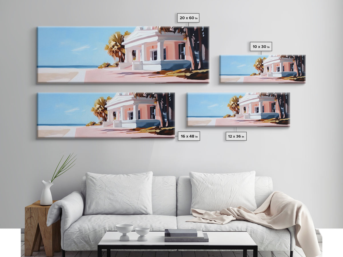 Beach House, Coastal Art, Modern Seascape, Framed Canvas Print, Living Room Wall Art, Pastel Ocean, Minimalist Decor, Nautical Home