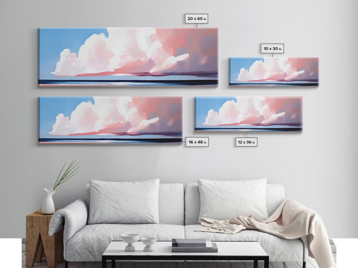 Cloudy Horizon, Sunset Beach, Pastel Sky, Canvas Print, Modern Seascape, Relaxing Coastal Wall Art, Dreamy Ocean Decor, Minimalist