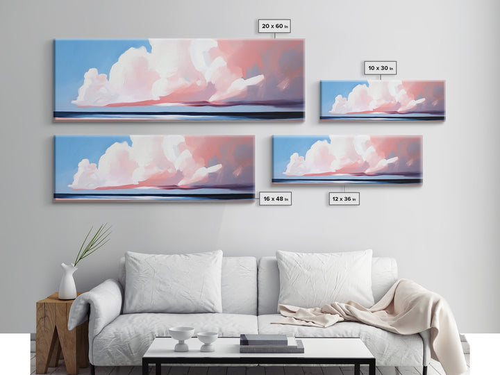 Cloudy Horizon, Sunset Beach, Pastel Sky, Canvas Print, Modern Seascape, Relaxing Coastal Wall Art, Dreamy Ocean Decor, Minimalist