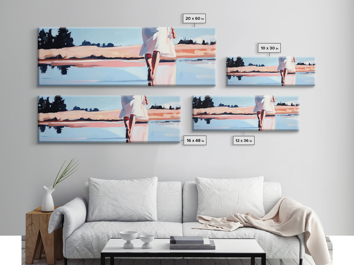 Ocean Walk, Barefoot Beach, Serene Waves, Coastal Canvas Print, Bedroom Wall Art, Minimalist Art, Relaxing Seascape Aesthetic