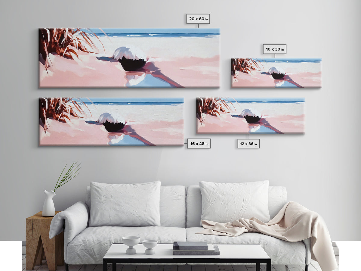 Romantic Beach Scene, Coastal Wall Art, Sunset Ocean Painting, Pastel Beach Framed Canvas Print, Living Room or Office Art