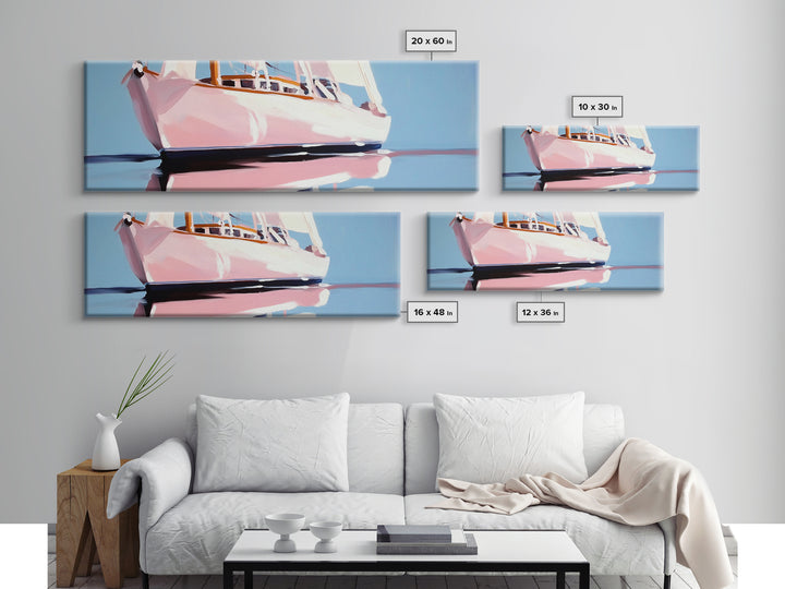 Nautical Boat Art, Ocean Sailing Painting, Coastal Framed Canvas Print, Minimalist Wall Decor, Blue Seascape Artwork, Beach House Style