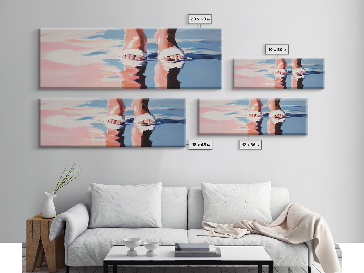 Ocean Steps, Abstract Beach Art, Minimalist Seaside, Framed Canvas Print, Water Reflection Wall Art, Coastal Living Decor, Boho Beach