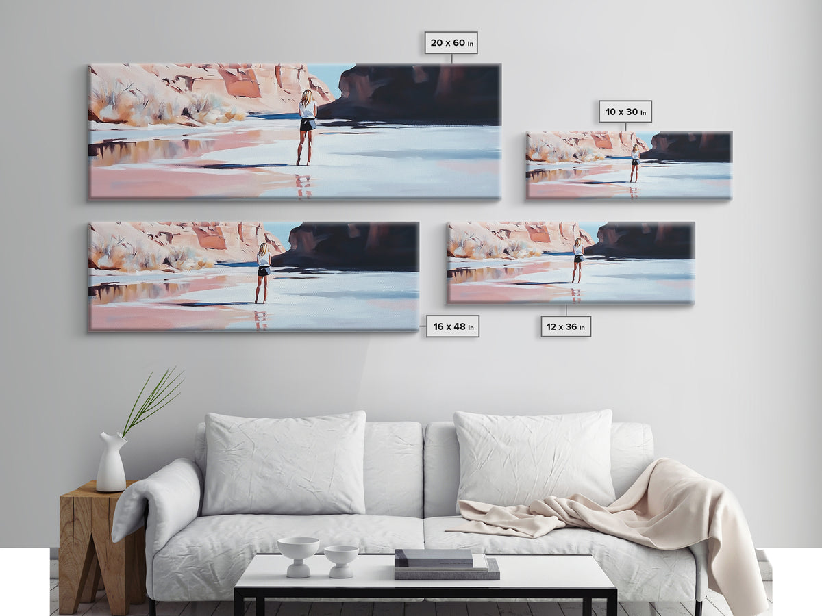 Desert River Scene, Canyon Artwork, Earthy Tones, Southwest Landscape, Minimalist Home Decor, Living Room Print, Canvas Print