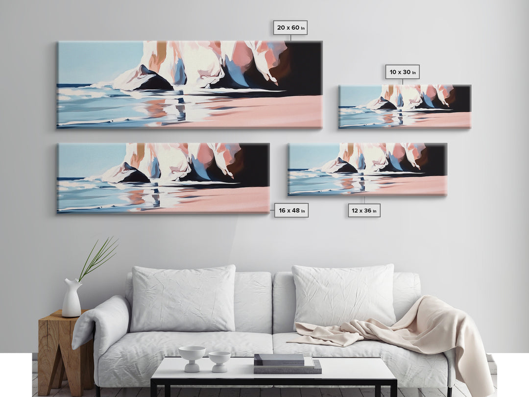 Cliffside Waves, Ocean Reflection, Seaside Landscape, Coastal Art, Beach House Wall Decor, Nautical Print, Framed Canvas Print