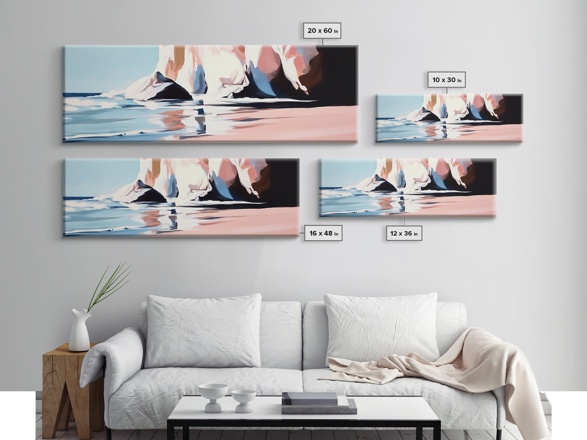 Cliffside Waves, Ocean Reflection, Seaside Landscape, Coastal Art, Beach House Wall Decor, Nautical Print, Framed Canvas Print