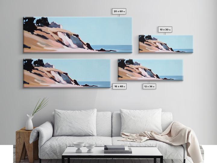Coastal Cliff, Beach Landscape, Ocean View, Tranquil Seaside, Framed Canvas Print, Living Room Wall Art, Nautical Home Decor