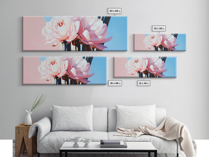 Peony Blooms, Pastel Wall Art, Feminine Aesthetic, Romantic Decor, Framed Canvas Print, Boho Bedroom Art, Floral Artwork