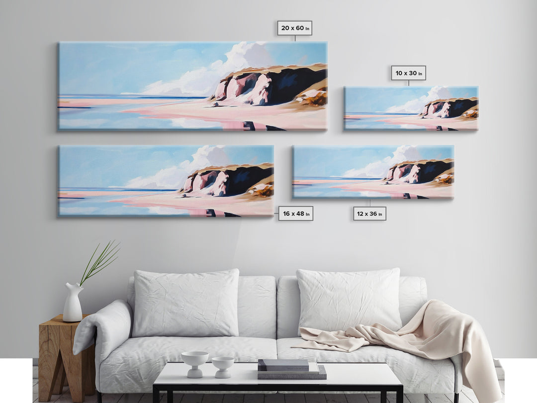 Coastal Landscape, Beach Wall Art, Ocean Painting, Pastel Seascape, Living Room Decor, Minimalist Art, Framed Canvas Print