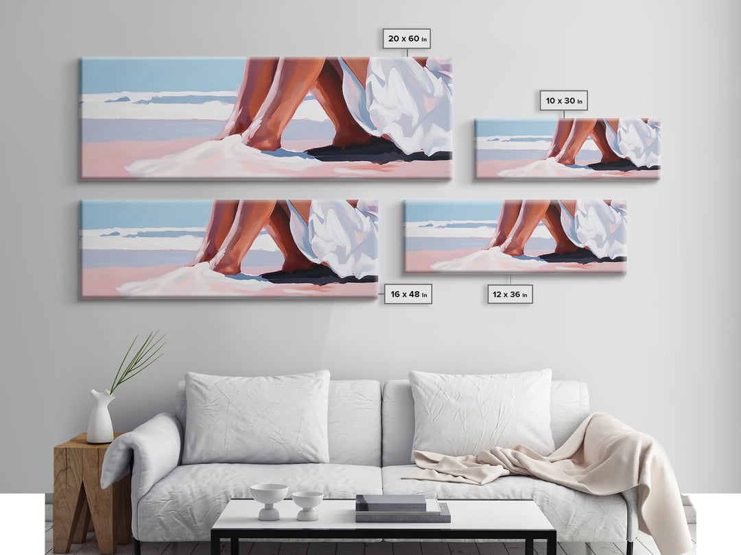 Romantic Beach, Ocean Waves, Coastal Painting, Minimalist Seascape, Pastel Sand Art, Nautical Wall Decor, Bedroom Art, Framed Canvas Print