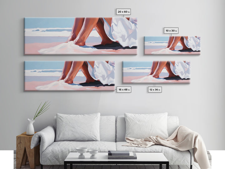 Romantic Beach, Ocean Waves, Coastal Painting, Minimalist Seascape, Pastel Sand Art, Nautical Wall Decor, Bedroom Art, Framed Canvas Print