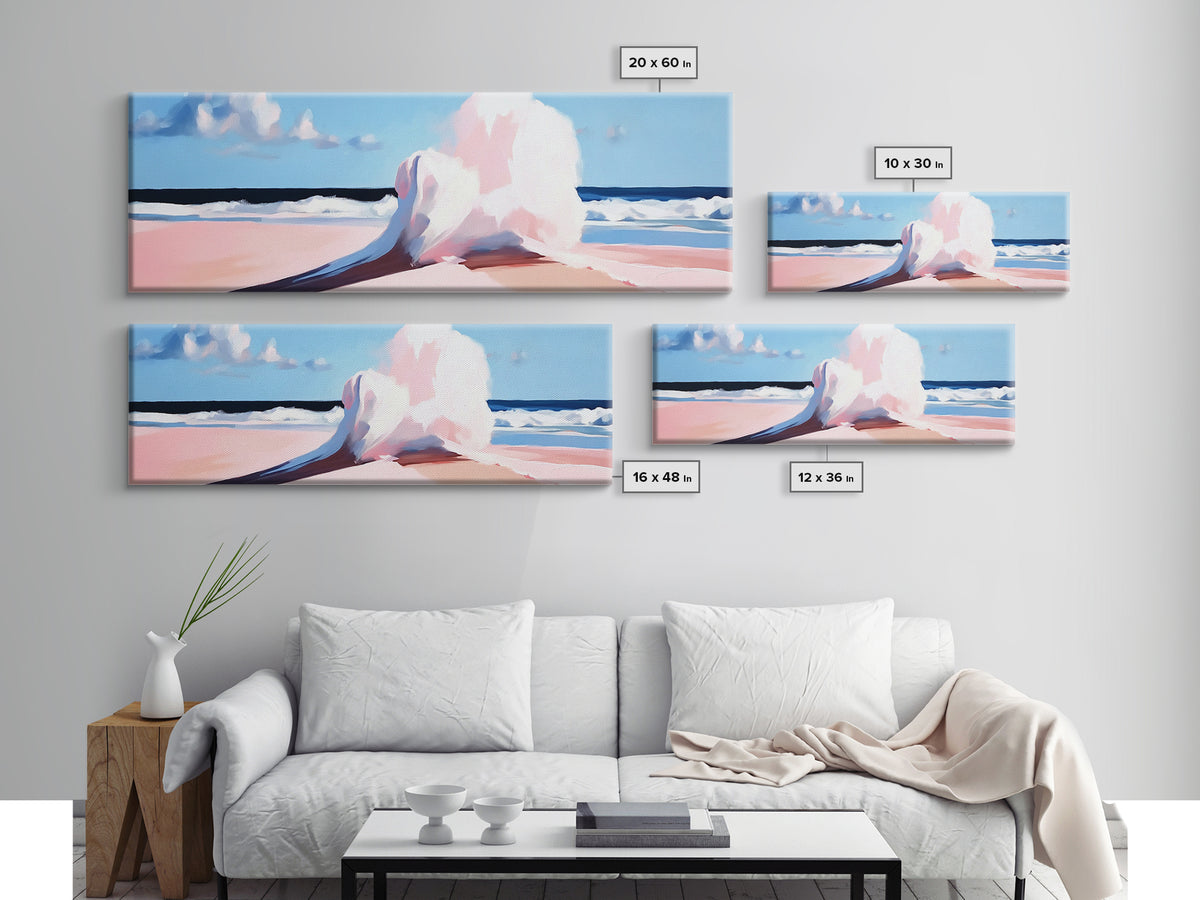 Crashing Waves, Ocean Seascape, Coastal Painting, Pastel Beach Decor, Minimalist Art, Nautical Wall Print, Living Room Art, Canvas Print