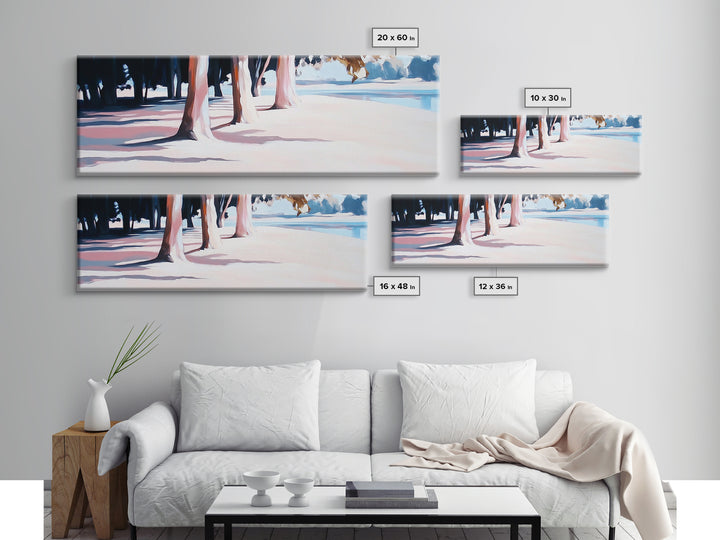 Beach Trees, Sunset Glow, Seaside Landscape, Coastal Art, Pastel Aesthetic, Framed Canvas Print, Living Room Art, Serene Escape