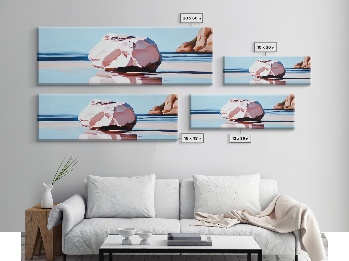 Beach Rock, Coastal Scene, Serene Landscape, Framed Canvas Print, Minimalist Wall Art, Modern Decor, Ocean Wall Art, Office Art