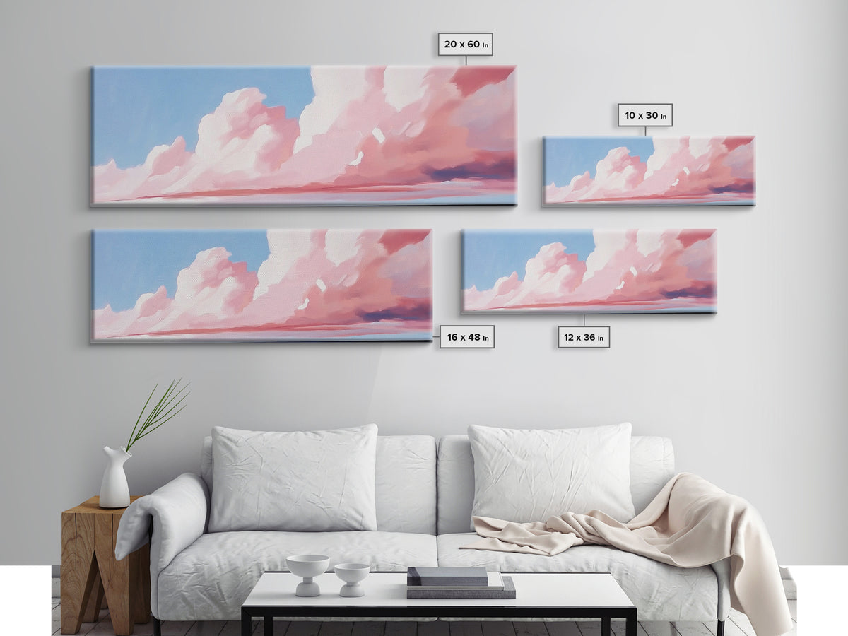 Blush Clouds, Sky Painting, Soft Aesthetic, Framed Canvas Print, Modern Landscape, Living Room Wall Art, Minimalist Abstract Art