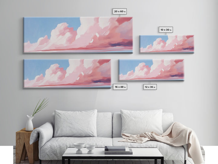 Blush Clouds, Sky Painting, Soft Aesthetic, Framed Canvas Print, Modern Landscape, Living Room Wall Art, Minimalist Abstract Art