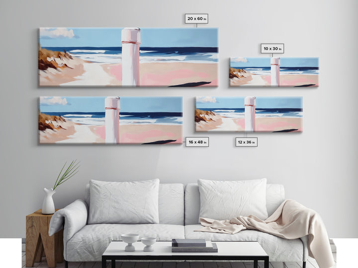 Beach Fence Painting, Coastal Scene Print, Ocean Art, Minimalist Seascape, Large Canvas Print, Living Room Wall Decor, Nautical Art