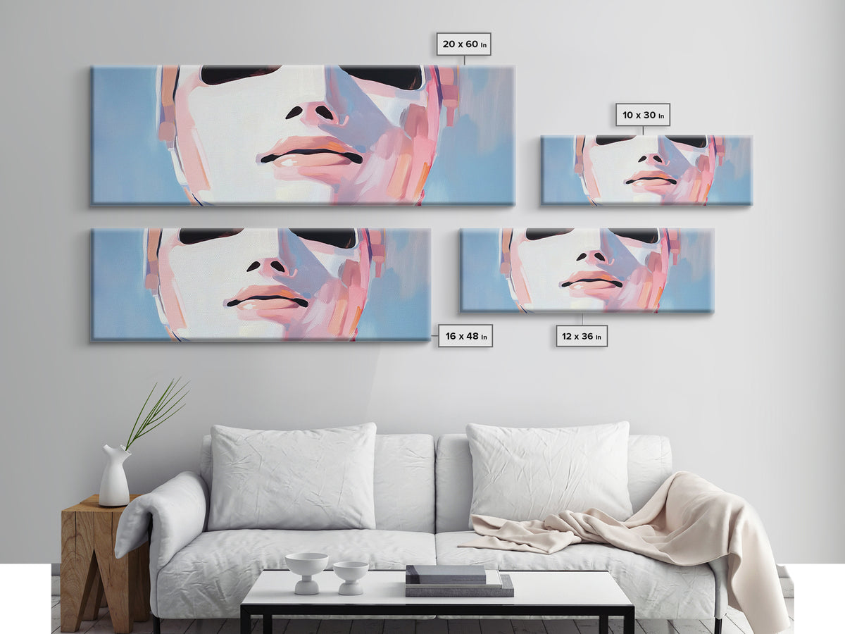 Abstract Mask Art, Portrait Painting, Soft Pastel Expression, Unique Wall Decor, Large Canvas Print, Minimalist Home Art, Boho Aesthetic