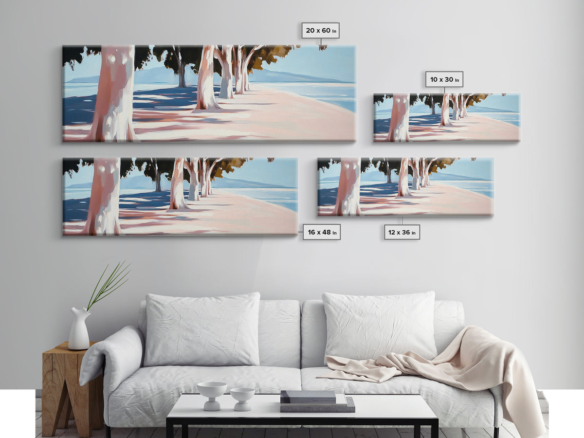 Tree Lined Path, Coastal Art, Scenic Landscape, Framed Canvas Print, Office Wall Art, Minimalist Nature Decor, Modern Impressionism