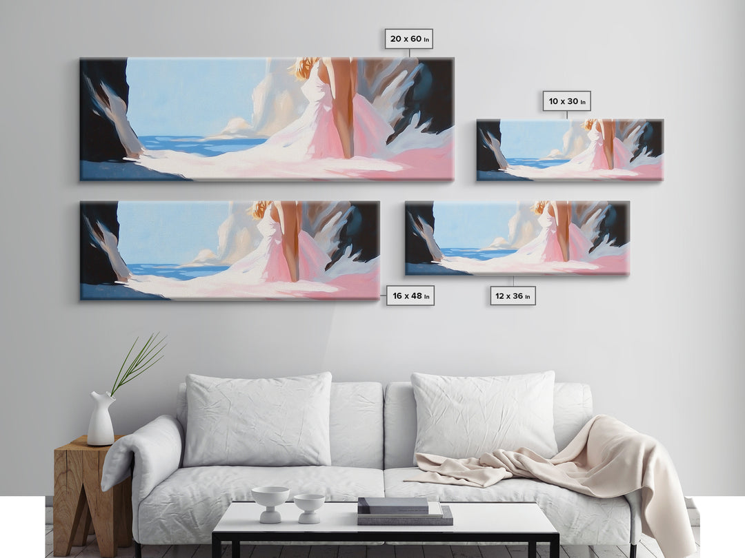 Ocean Cave, Dreamy Seascape, Coastal Beauty, Framed Canvas Print, Living Room Art, Boho Beach Decor, Minimalist Modern Landscape