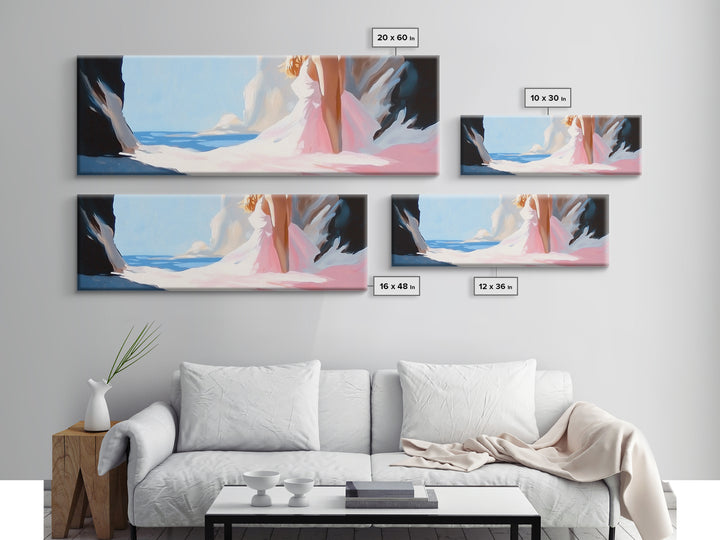 Ocean Cave, Dreamy Seascape, Coastal Beauty, Framed Canvas Print, Living Room Art, Boho Beach Decor, Minimalist Modern Landscape