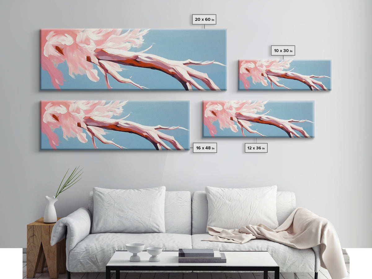 Blossoming Driftwood, Abstract Tree, Whimsical Nature, Framed Canvas Print, Bedroom Wall Art, Soft Pastel Decor, Contemporary Artwork