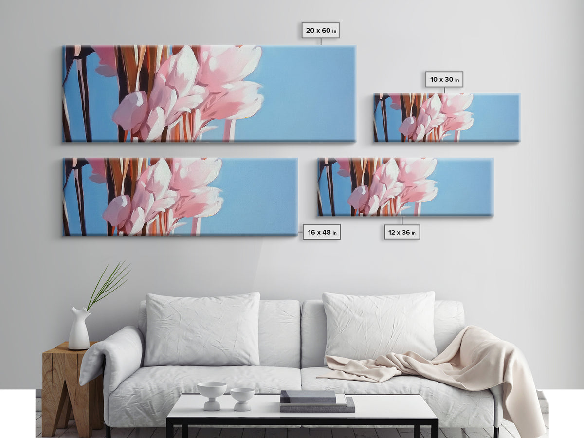 Blush Pampas, Soft Floral, Elegant Botanical Art, Minimalist Aesthetic, Pastel Wall Decor, Framed Canvas Print, Bedroom Wall Art