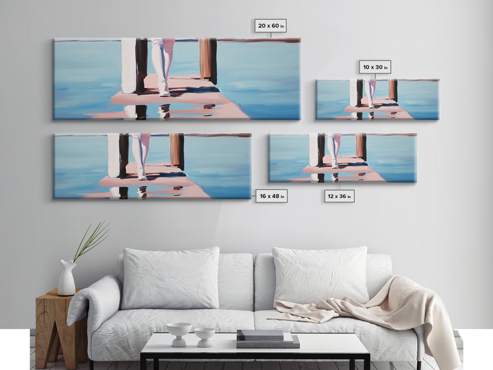 Pier Walk, Ocean Art, Coastal Landscape, Tranquil Water, Seaside Painting, Nautical Home Decor, Modern Art, Framed Canvas Print