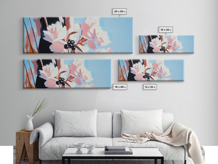 Cherry Blossoms, Floral Wall Art, Spring Decor, Nature Painting, Pastel Aesthetic, Elegant Botanical, Living Room, Canvas Print